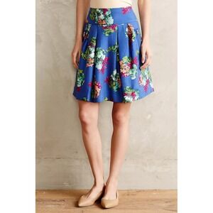 Anthropologie Maeve Blue Floral Garden Days Short Skirt Cotton Silk Size‎ 6